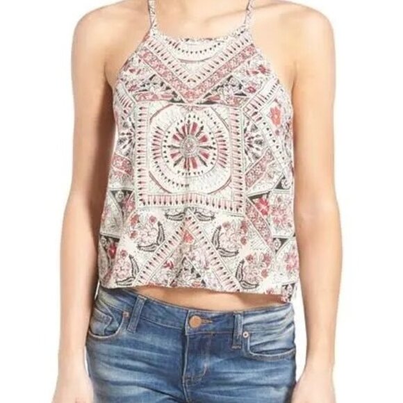 BILLABONG Majestic Seas Crop Tank Top Sz L Multicolored Geo Print Rayon Woven - Picture 3 of 10